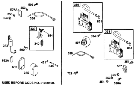 Elect Diagram and Parts List for 233452-0636-XX  Briggs and Stratton Engine